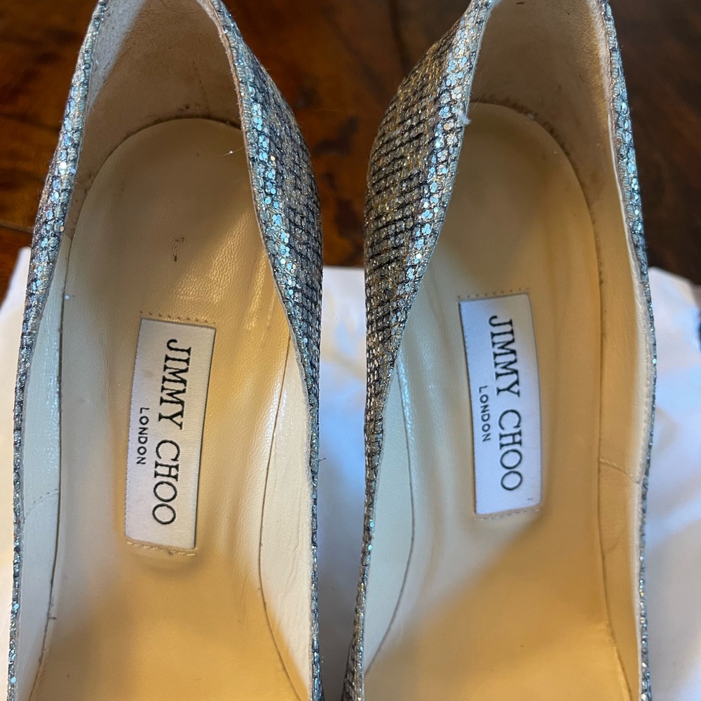 Jimmy Choo Aurora Pumps Stilettos Heels Glitter 4” Heel Size 37.5 - Picture 8 of 11